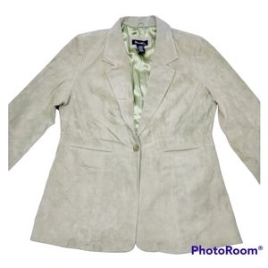 * Blazer womens large 100% leather with silky liner lapel collar pockets